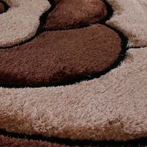 Rose Chocolate Shaggy Floral Modern Easy to clean Rug for Dining Room Bed Room and Living Room-60cm X 110cm