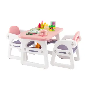 Costway 3 PCS Kids Table & Chairs Set Children Toddler Activity Desk Set w/ Storage Rack