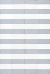 Extra Large Garden Outdoor Rug For Patio, Misty Grey & White Line Waterproof Garden Rug 180 x 270cm