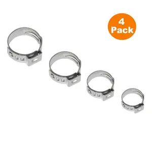 4 x Single Ear Plus O Clips Stainless Steel Clamps, Coolant Gas Air Hydraulic Hoses ( 16.6-19.8mm )