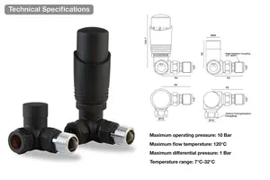 Designer Black Thermostatic Radiator Valve Twin Pack TRV Black Corner