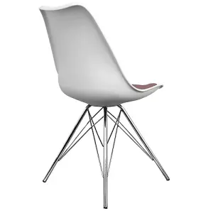 Soho White and Blush Pink Plastic Dining Chair with Chrome Metal Legs