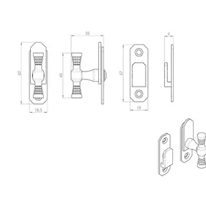 2x Window T Handle Fastener 57 x 19mm Satin Chrome Cabinet Door Lock