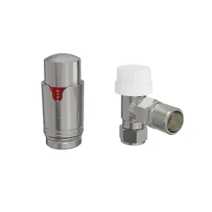 Right Radiators Satin Nickel Angled TRV Thermostatic Radiator valve & lockshield 15mm x 1/2"