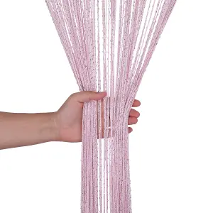 String Curtain Panel Spaghetti Tassel Curtain, 200cm x 90cm - Pink