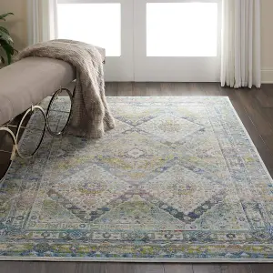 Blue Green Traditional Persian Easy to Clean Floral Rug For Dining Room Bedroom And Living Room-61cm X 122cm