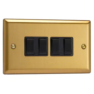 Varilight 4-Gang 10A 1- or 2-Way Rocker Switch (Twin Plate) Brushed Brass