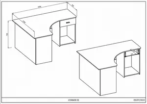 Elegant Corner Desk 1550mm in White - Minimalist Home Office Solution H750mm D1250mm