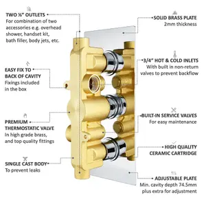 ENKI Regent Chrome Black Crosshead 2-Outlet Solid Brass Thermostatic Triple Shower Valve TSV033