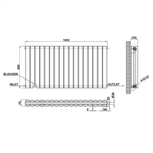 Horizontal Anthracite Double Oval Panel Radiator (H)600mm x (W)1003mm, 6616 BTU.