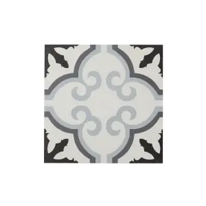 Colours Hydrolic Black & white Matt Flower Porcelain Wall & floor Tile Sample