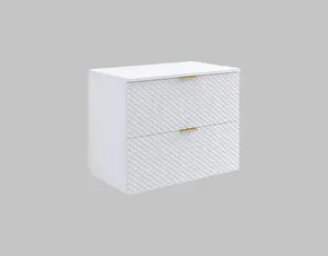 Laura 48 Floating Vanity Unit W800mm H630mm D490mm - White Gloss with Gold Handles and Two Drawers