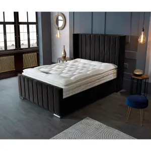 Meriso Plush Velvet Black Bed Frame