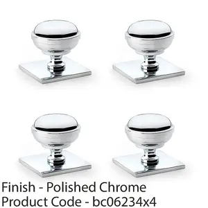 4 PACK - Classic Round Cabinet Door Knob & Matching Backplate Polished Chrome 34mm Handle