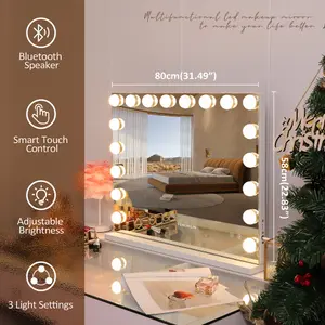 FENCHILIN Hollywood Bluetooth Vanity Makeup Mirror with Lights 18 LED Tabletop Wall