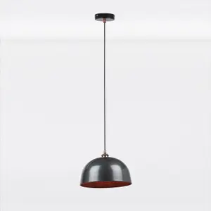 First Choice Lighting Pair of Industrial Nickel with Copper Detail Dome Pendants