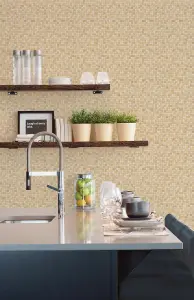 Galerie Natural Fx Beige Tessera Embossed Wallpaper