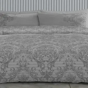 GC GAVENO CAVAILIA Royal damask duvet cover bedding set grey single 2PC with reversible damask printed quilt cover