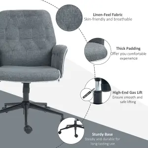 HOMCOM Office Chair Task Adjustable Height Mid Back Armrest Tilt Linen Grey