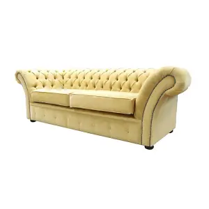 Chesterfield 3 Seater Sofa Settee Pimlico Corn Fabric In Balmoral Style