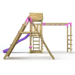 Rebo Wooden Climbing Frame with Swings, Slide, Up & over Climbing wall and Monkey Bars - Carpathian