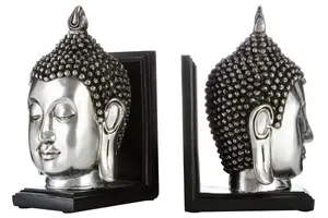 Interiors by Premier Piper Silver Buddha Head Bookends