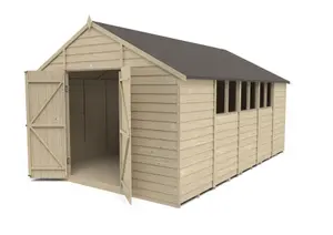 Forest Garden Overlap 10x15 ft Apex Wooden 2 door Shed with floor & 6 windows