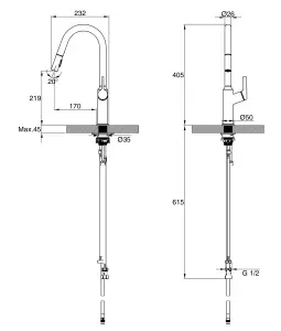 Clearwater Karuma J Spout Pull Out With Twin Spray Kitchen Chrome - KAR20CP