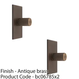 2 PACK - Reeded Cylinder Cabinet Door Knob & Matching Backplate Antique Brass 76 x 40mm