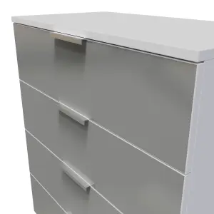 Poole 4 Drawer Chest in Uniform Grey Gloss & White (Ready Assembled)