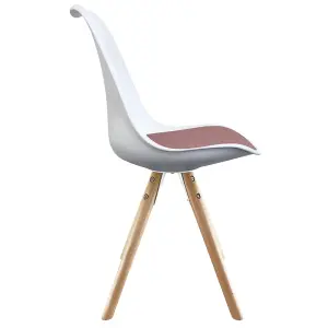 Soho White & Blush Pink Plastic Dining Chair with Pyramid Light Wood Legs