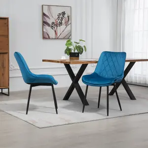 Set of 2 Bovino Velvet Fabric Dining Chairs - Blue