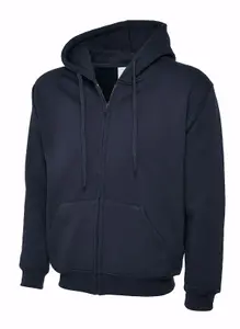 Uneek - Unisex Adults Classic Full Zip Hooded Sweatshirt/Jumper - 50% Polyester 50% Cotton - Navy - Size M