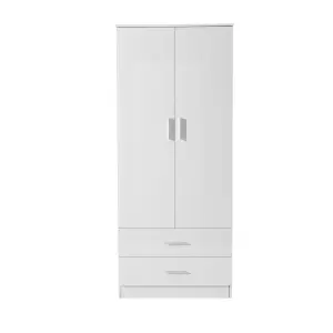 REFLECT 2 Door and 2 Drawer Combination Wardrobe in Gloss White Door and Drawer Fronts and Matt White Carcass