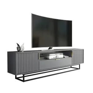 TV Unit 200cm Loft Retro Milled Fronts TV Stand Vintage Cabinet Grey