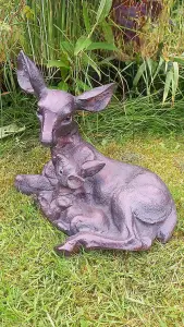 Doe and Baby Fawn Laying Deer Garden Ornament Sculpture Hand Crafted Aluminium