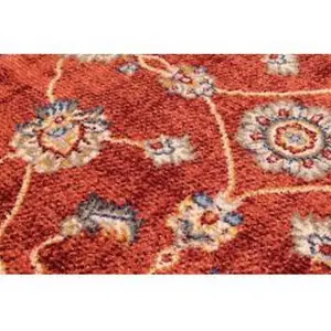 Terracotta Traditional Bordered Floral Rug Easy to clean Dining Room-120cm X 170cm