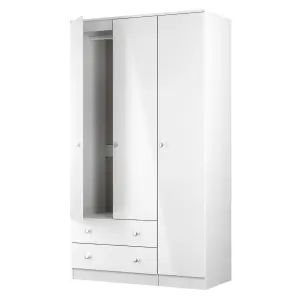 Yarmouth Ready assembled Modern White 2 Drawer Tall Triple Wardrobe (H)1960mm (W)1108mm (D)530mm