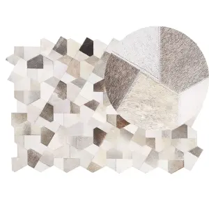 Cowhide Area Rug 140 x 200 cm Grey and Beige VARTO