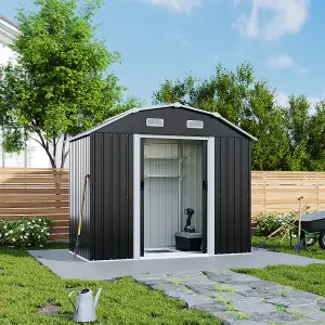 Large Charcoal Black Galvanized Steel Acrylic Storage Shed Slope Roof Double Door