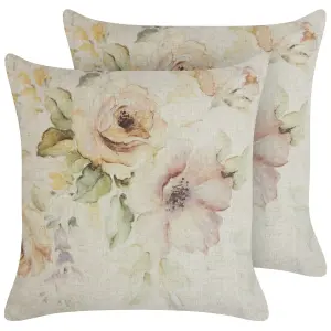 Set of 2 Cushions ZAHRIYE 45 x 45 cm Floral Beige