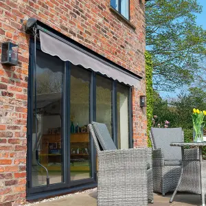 Primrose Awnings 2.5m x 2.0m Retractable Electric Half Cassette Charcoal Frame Silver Awning Outdoor Patio Canopy