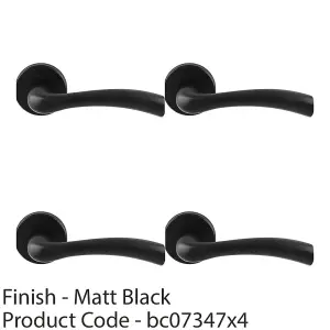 4 PACK - PAIR Matt Black Door Handle Curved Flowing Flared Lever Round Rose Concealed Fix