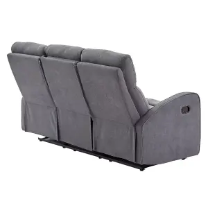 3 Seater Manual Reclining Sofa with Two Cup Holders in Dark Grey Fabric - Parma