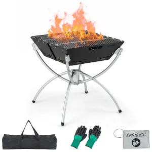 Costway 3-In-1 Camping Fire Pit Wood Burning Campfire Portable Grill w/ Cooking Grills