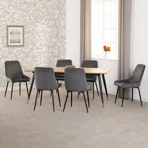 Hamilton Large Dining Set Oak Effect with 6 Grey Velvet Avery Chairs