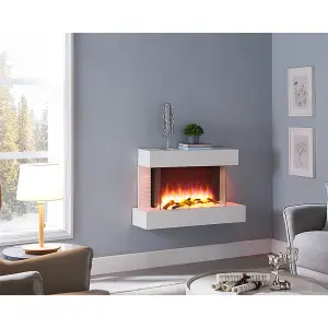 FLAMME Kingston Wall Mounted Fireplace up to 60" with 3 Flame Colours and 13 Mood Lighting Options (39" WHITE)