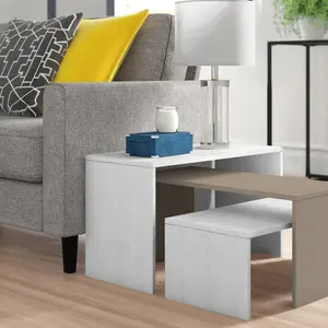 Paris 3 Piece Nest of Coffee Tables Set White/Light Mocha