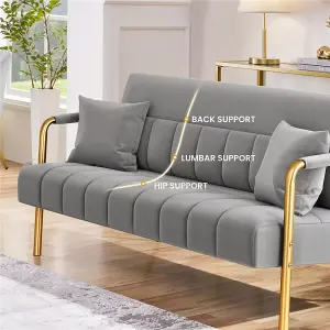 Yaheetech Light Grey Upholstered Sofa Couch with Gold-tone Metal Legs and 2 Pillows