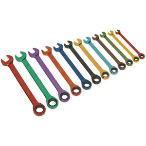 12-Piece Multi-Color Ratchet Spanner Set - Chrome Vanadium Steel